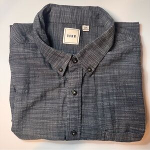 ROWM Short Sleeve Grey Textured Button Up Pockets Collared Men’s 2XB